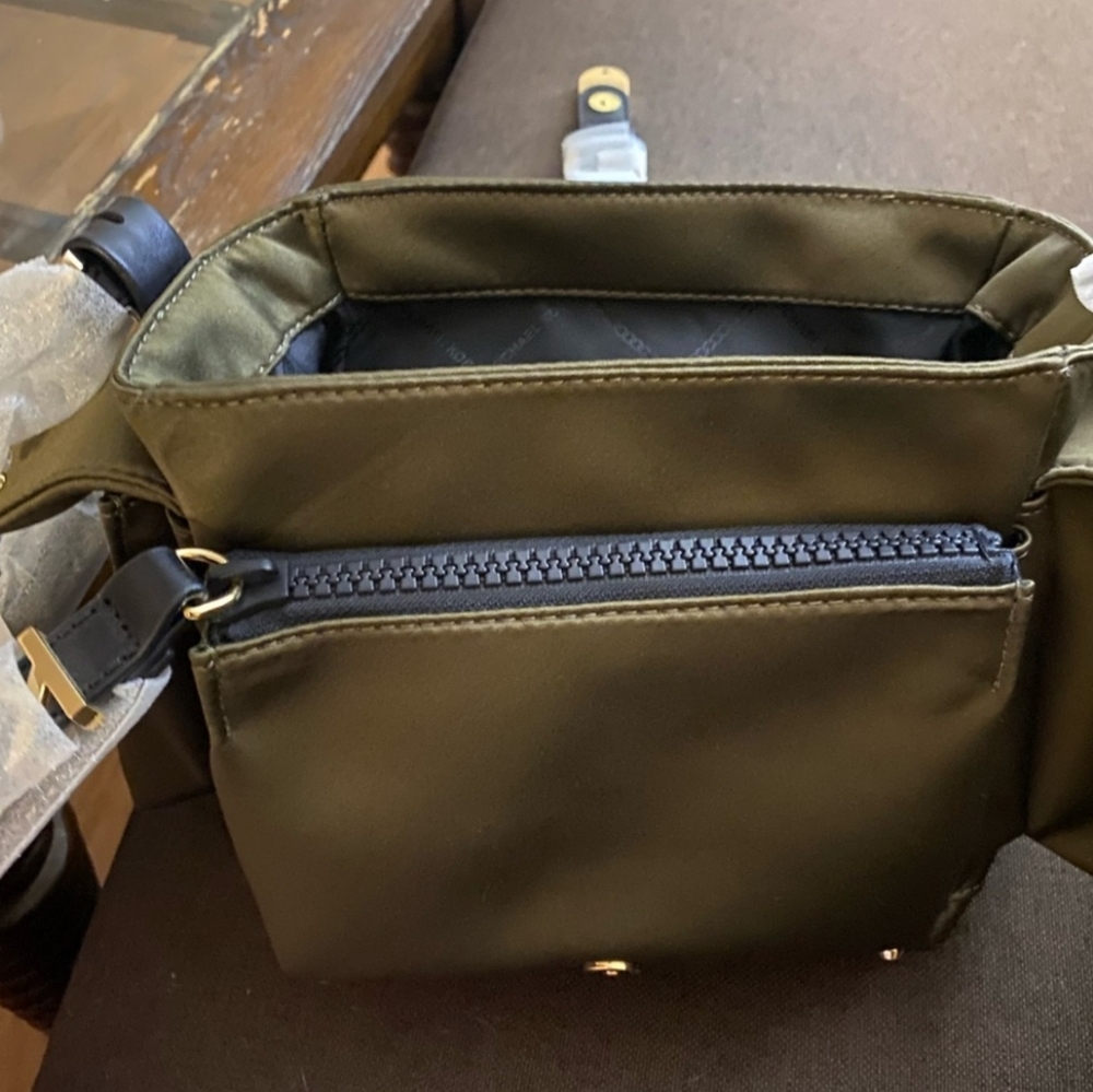 Sale🍁Michael Kors Olivia Olive Army Green W/ Gold Spike Studded Strap Crossbody - Picture 6 of 12